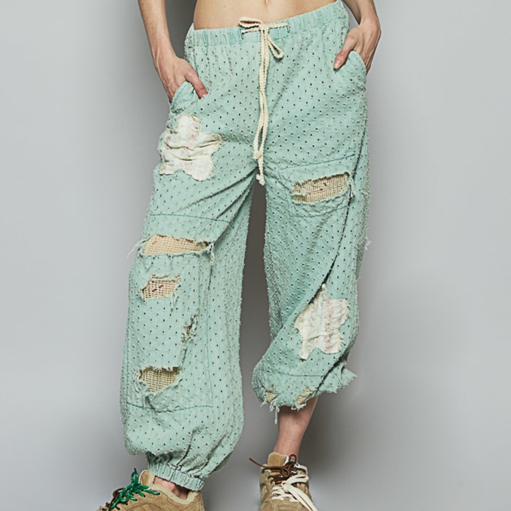 POL : Mint Green Distressed Joggers
